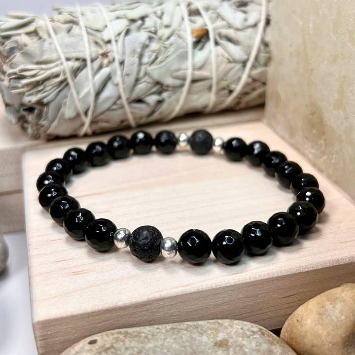 Pulseira difusora de óleo essencial de ônix preto 8mm por atacado de One Zero Eight