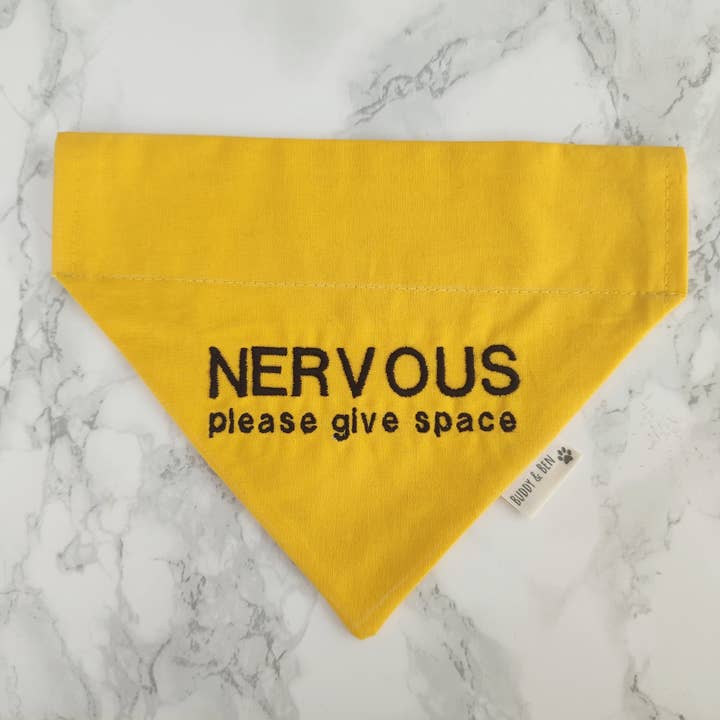 Nervous dog bandana - over the collar dog bandana for wholesale by Buddy and Ben