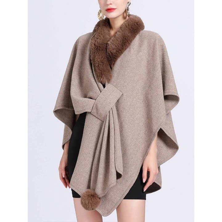 Wholesalesir - Wholesale Wrap - Women's - Hairy Collar Cloak Shawl5