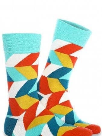 Färgglada geometriska mönstrade herrstrumpor som present för wholesale av Socksbros LTD