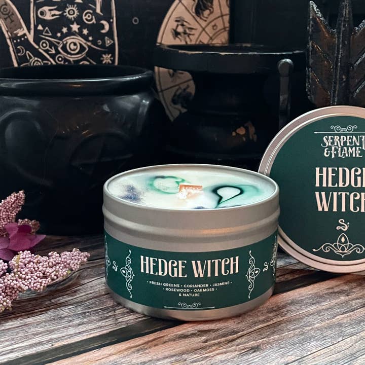 Hedge Witch Candle, Greens Coriander Jasmine for wholesale by Serpent & Flame Candle Co.