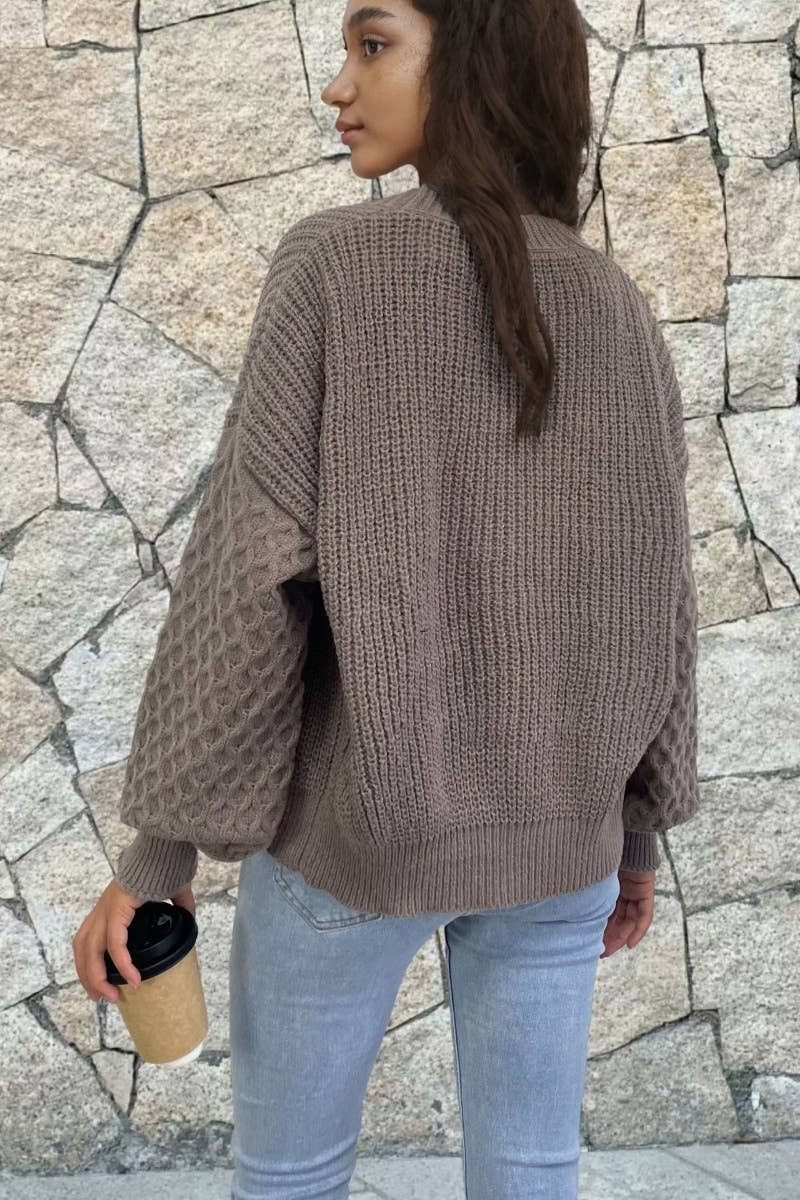 NINEXIS - Vente Cardigan – femme - CWOCAL1875_CARDIGAN VINTAGE À COL EN V ET À MANCHES LONGUES2