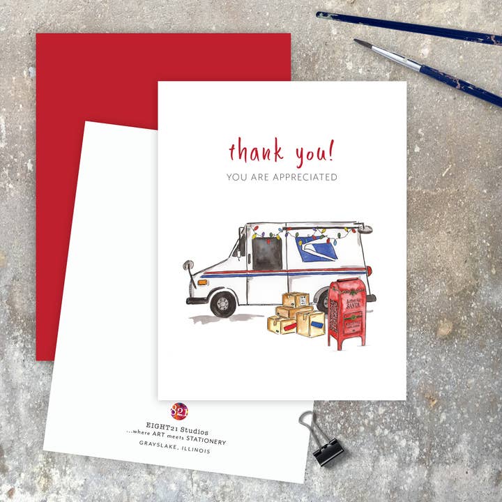 Eight21 Studios + Unique Greeting Cards, Art and Stationery - Wholesale Christmas Card - Mail Carrier Postal Appreciation Christmas Greeting Card4