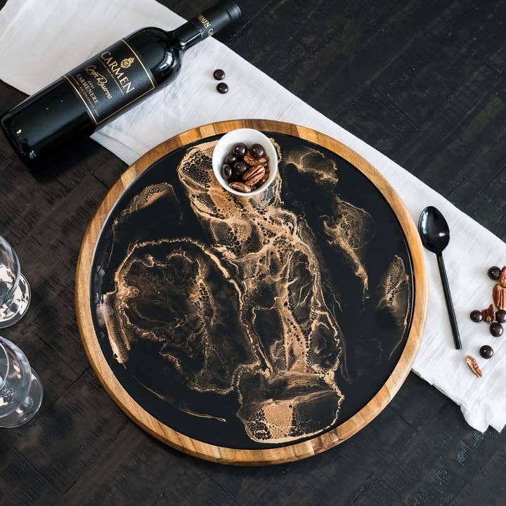 Lynn & Liana Designs - Wholesale Serving Tray - Acacia Wood and Resin Serving Tray - Lazy Susan 16"