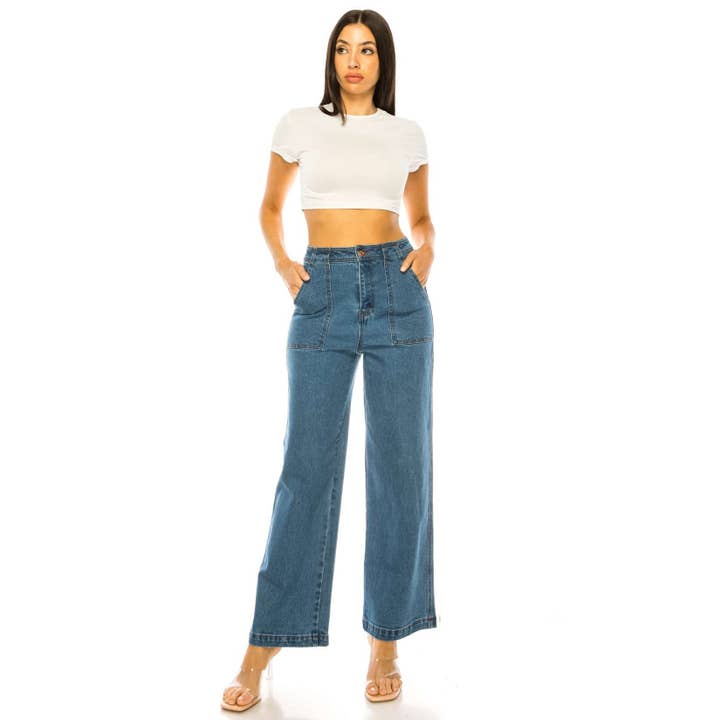 FRONT PORK CHOP POCKET MEDIUM WASH DENIM JEAN PANTS for wholesale on Faire1