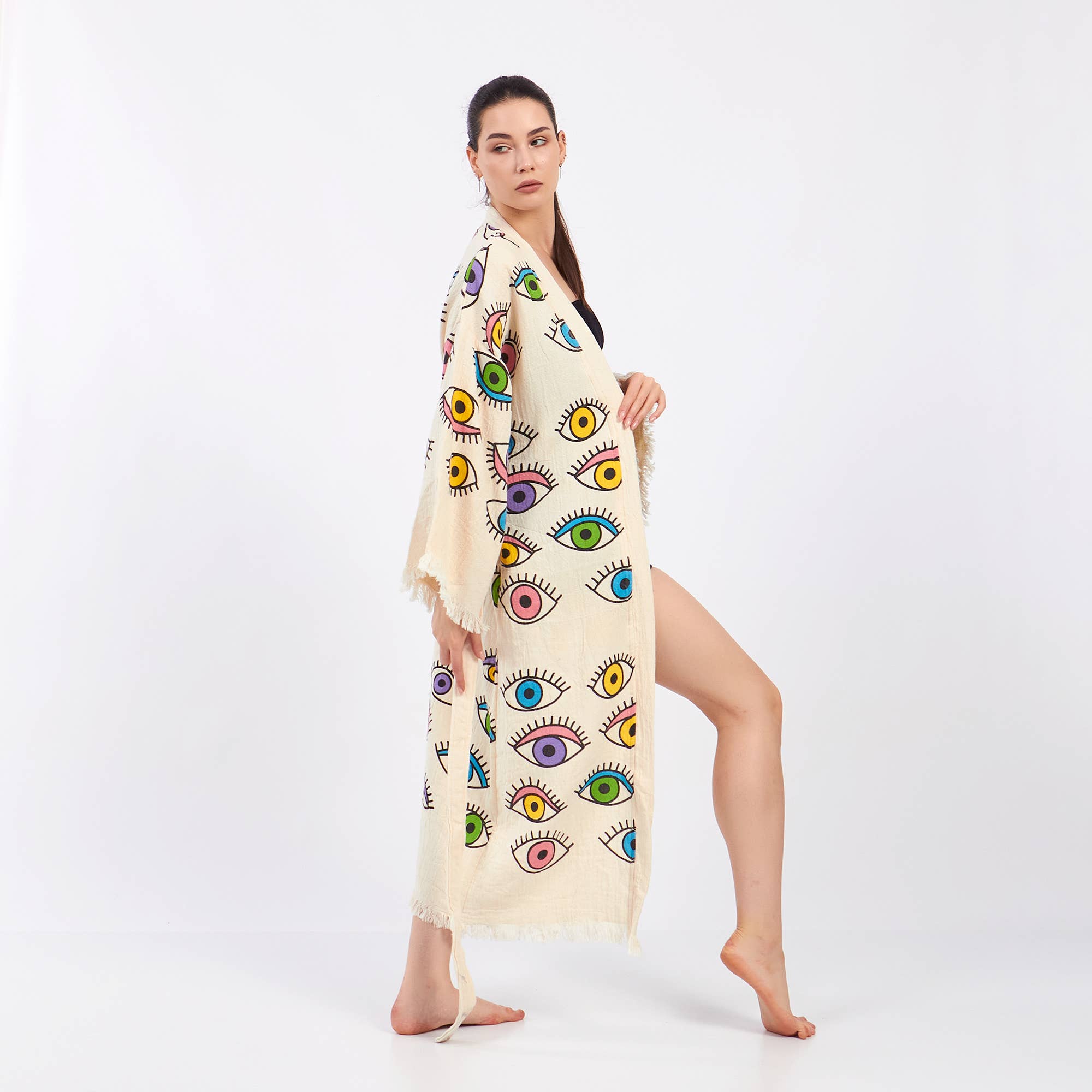 Yaz Concepts - Wholesale Kimono - Dames - Turkse badjas met kleurrijk oogmotief, festival kimono kaftan6