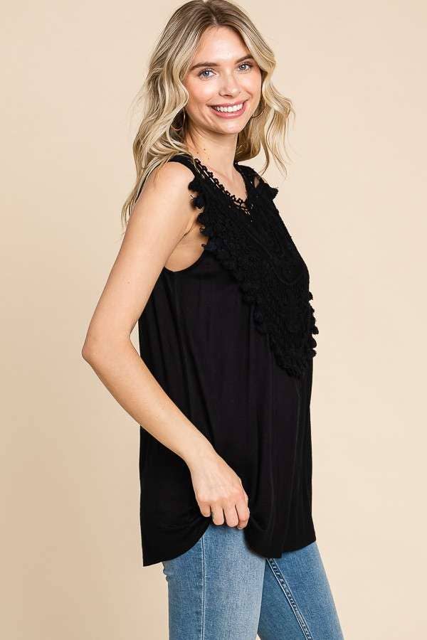 Culture Code - Wholesale Tunic - Women's - CAK1600 - LACE EMBROIDERY NECK TRIN FLARE TANK TOP1