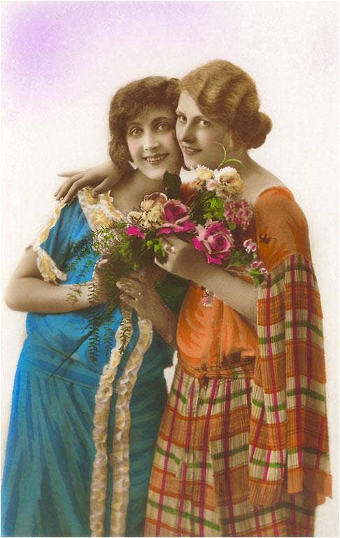 Found Image Press - Wholesale Stationery/Notecard Set - Greeting Card BW-15 Two Women with Flowers0