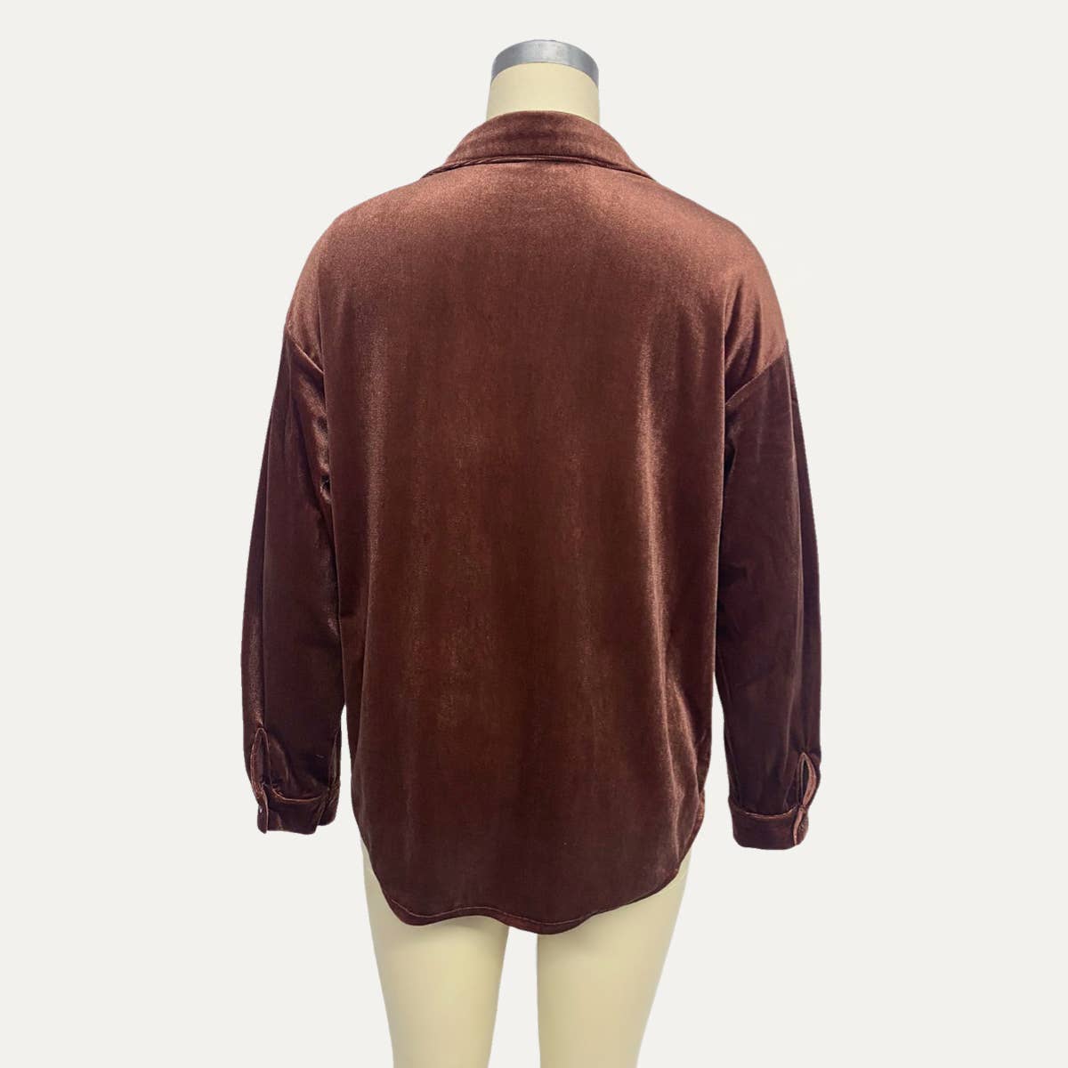 The Moment Collection - Wholesale Shirt - Women's - Classic Velvet Collared Long Sleeve Button-Up Shirt4