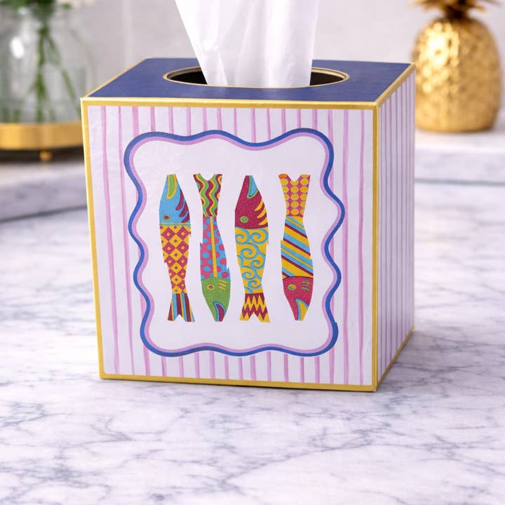 Kleenex-doos met kleurrijk vismotief, erg speels voor wholesale door TOPICS IN THE TROPICS