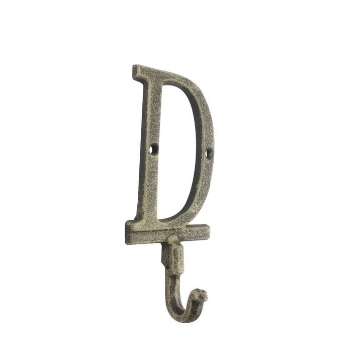 Hampton Nautical - Wholesale Wall Hook - Rustic Gold Cast Iron Letter D Alphabet Wall Hook 6"