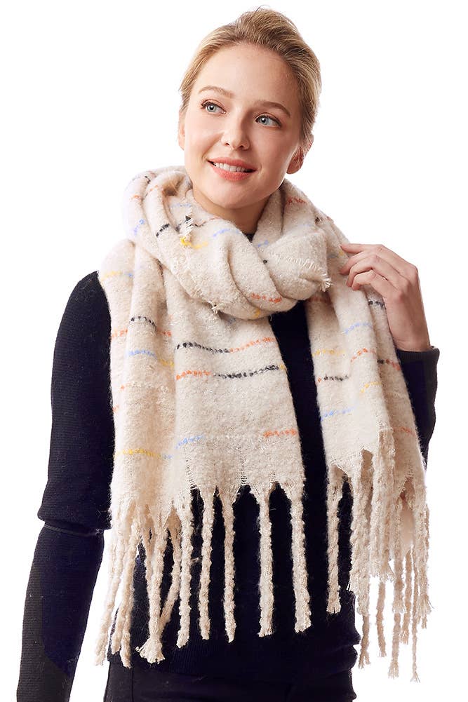 Hana - Wholesale Scarf - Women's - Glitz Color Stitch Fuzzy Oblong Winter Scarf17