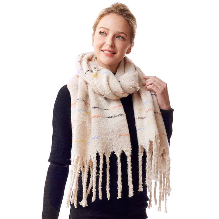 Hana - Wholesale Scarf - Women's - Glitz Color Stitch Fuzzy Oblong Winter Scarf17