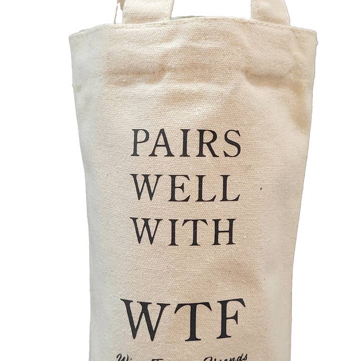 Cuss Kitchen - Wholesale Wine Gift Bag - WTF Wine Tasting Friends Funny Canvas Fabric Wine Gift Bag0