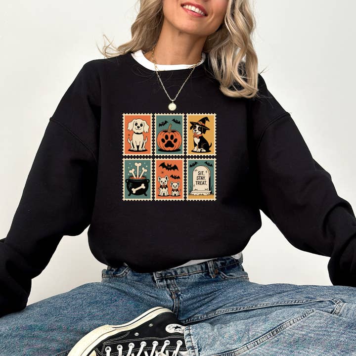 Dog Halloween Stamps Crewneck Sweatshirt for wholesale by CatahoulaCreations