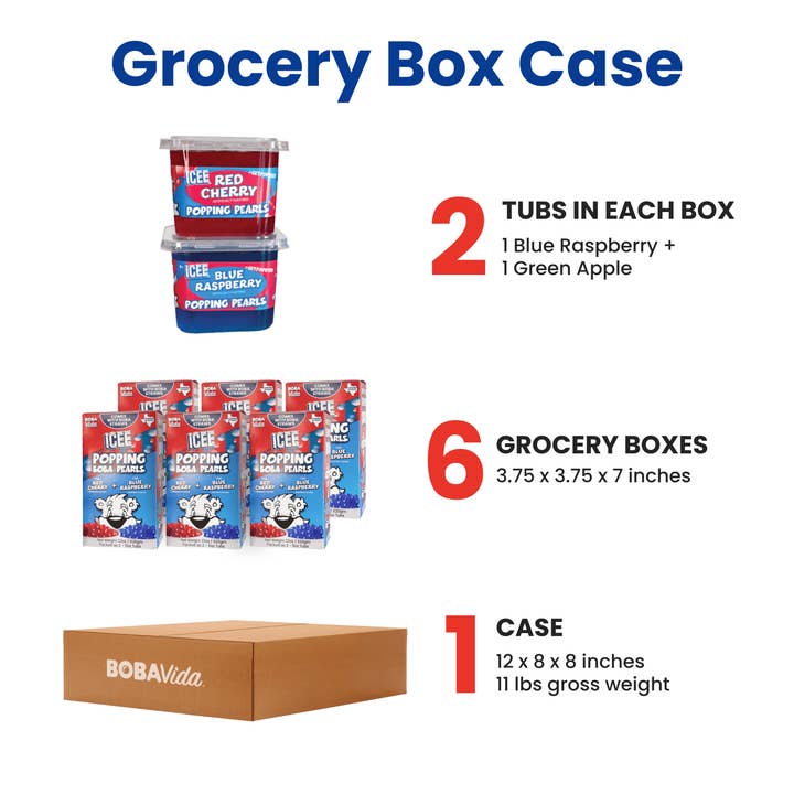 Bobavida Popping Pearls - Wholesale Beverage Mix - ICEE Tubs Case (Blue Raspberry and Red Cherry)