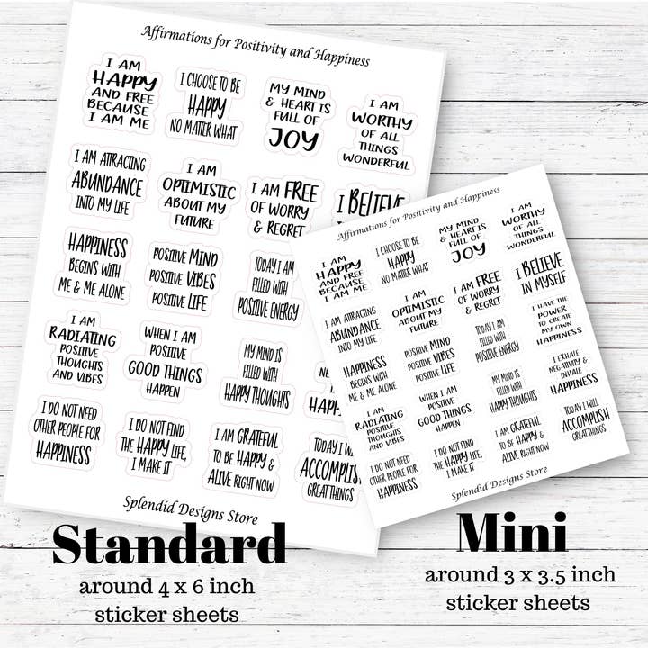 Splendid Designs Store - Wholesale Sticker - Positive Affirmations for Happiness Sticker Sheet2