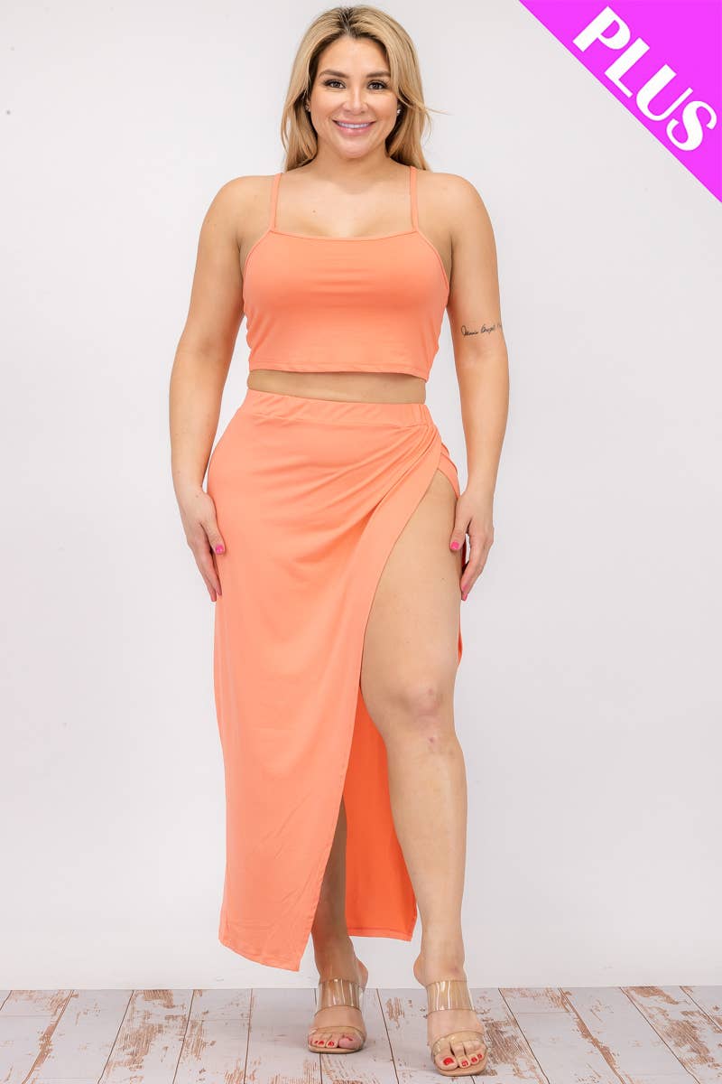 CAPELLA APPAREL - Wholesale Top & Skirt Set - Women's - Plus Size Crop Cami & Split Thigh Maxi Skirt Set2