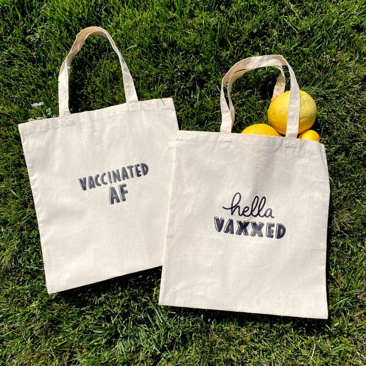 Vaccination Tote Bags for wholesale by Drawing a Blank Cards + Gifts