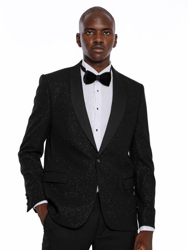 Black Shawl Lapel Sparkly Men Party Blazer - Wessi for wholesale by Wessi