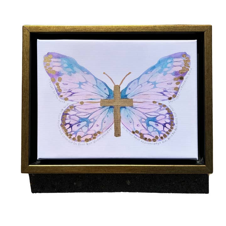MK Decker Designs - Wholesale Art Print - Framed Mini "Trust in the Lord" Cross Butterfly