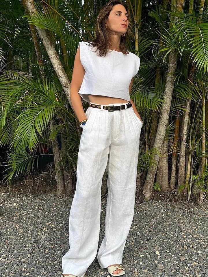 NINEXIS - Wholesale Top & Pant Set (NOT Loungewear) - Women's - CWSTB1800_LINEN SLEEVELESS TOP & WIDE LEG PANTS SET4