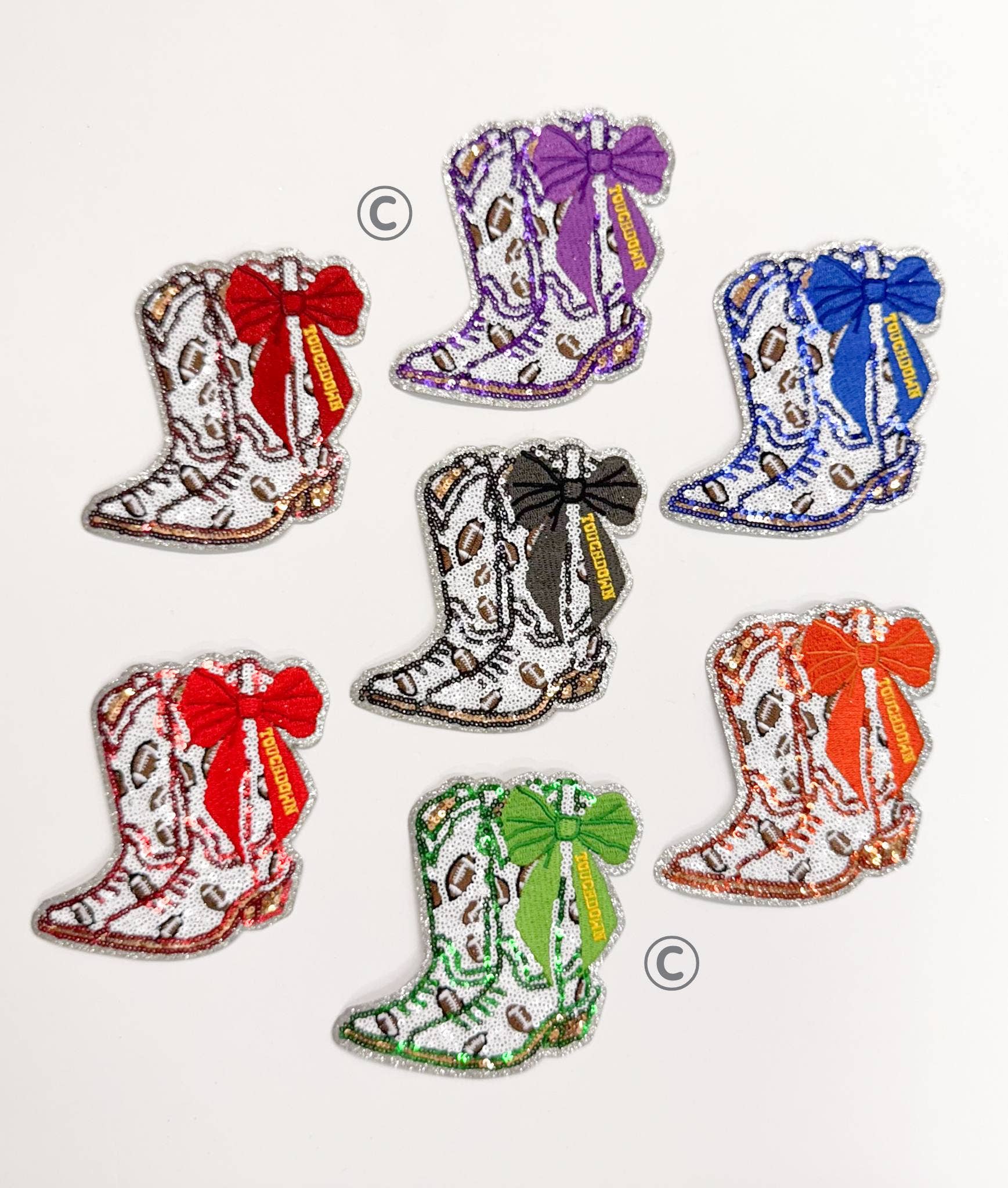 ABLNco - Wholesale Patch - Football Touchdown Purple Bow Boot Sequin Patch - Small  1