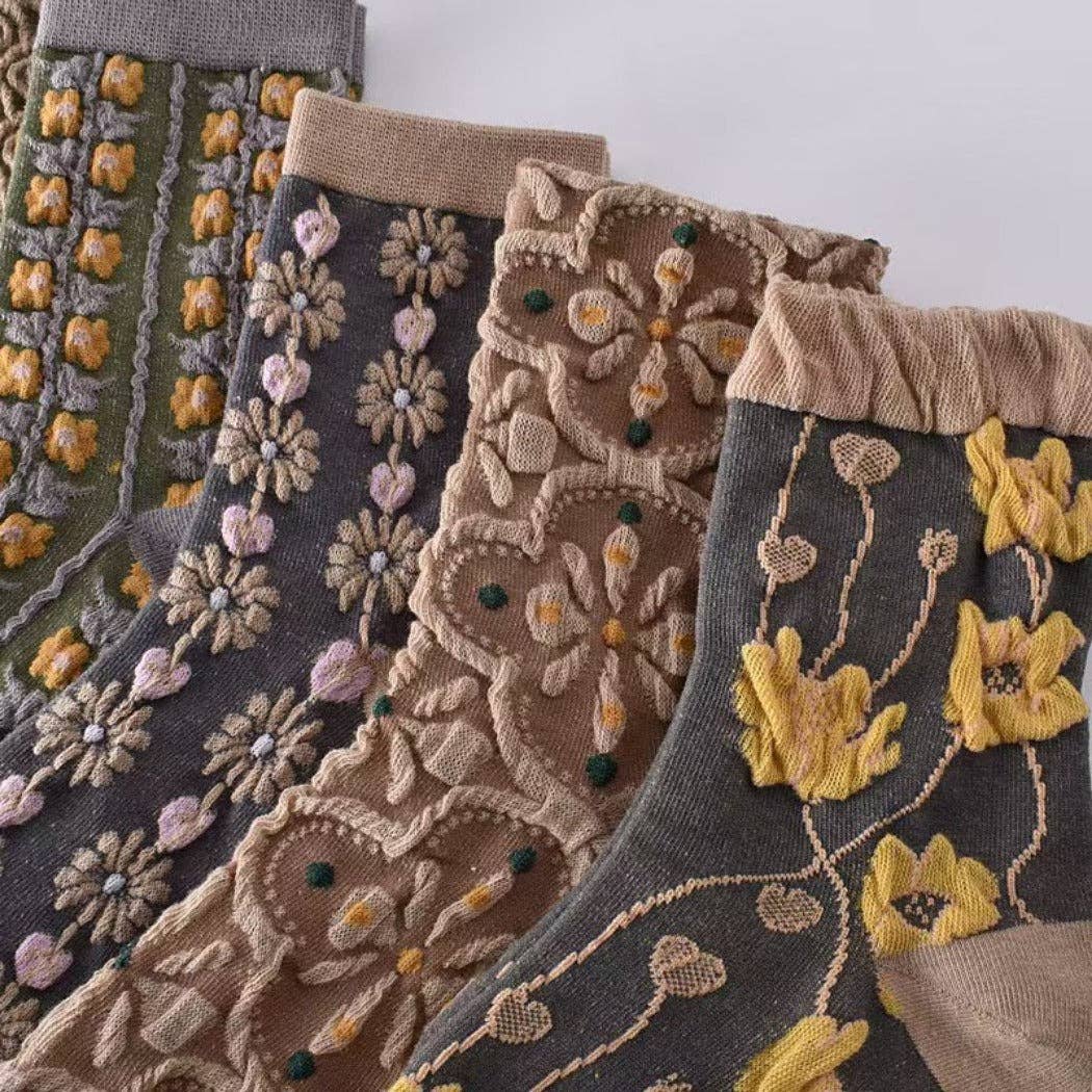 Funkyrel® Atzbranding Limited - Wholesale Socks - Women's - Rufia - Floral Knit Socks - Vintage & Stretchy6