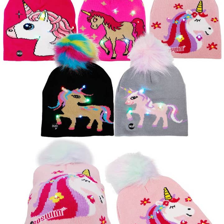 ASSORTED Little Girls Unicorn Led Light-up Short Beanie for wholesale on Faire0