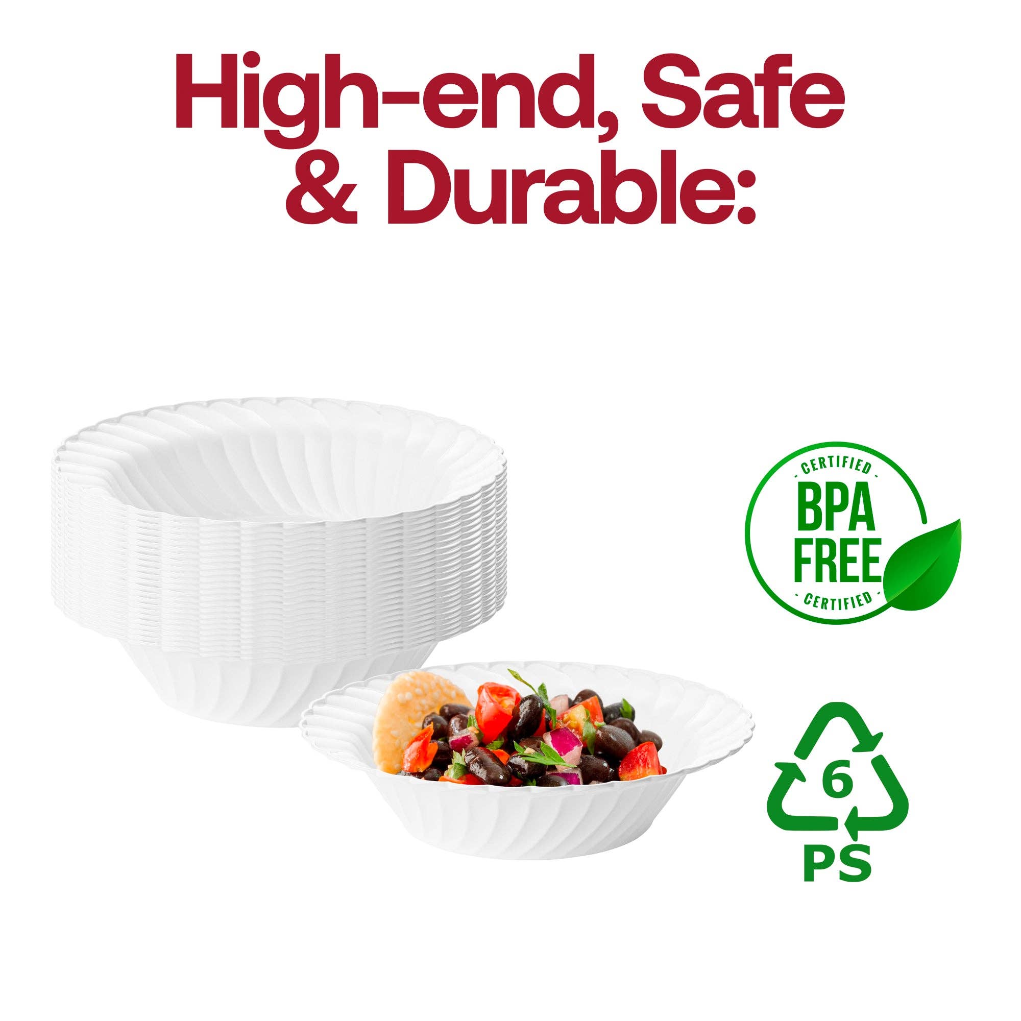 Smarty had a Party - Wholesale Disposable Plate - 12 oz. White Flair Plastic Soup Bowls - 180 pcs5