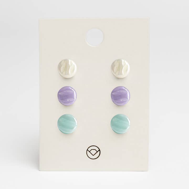 Set of 3 earrings/pearl white • lavender • mint green for wholesale by ALEXASCHA