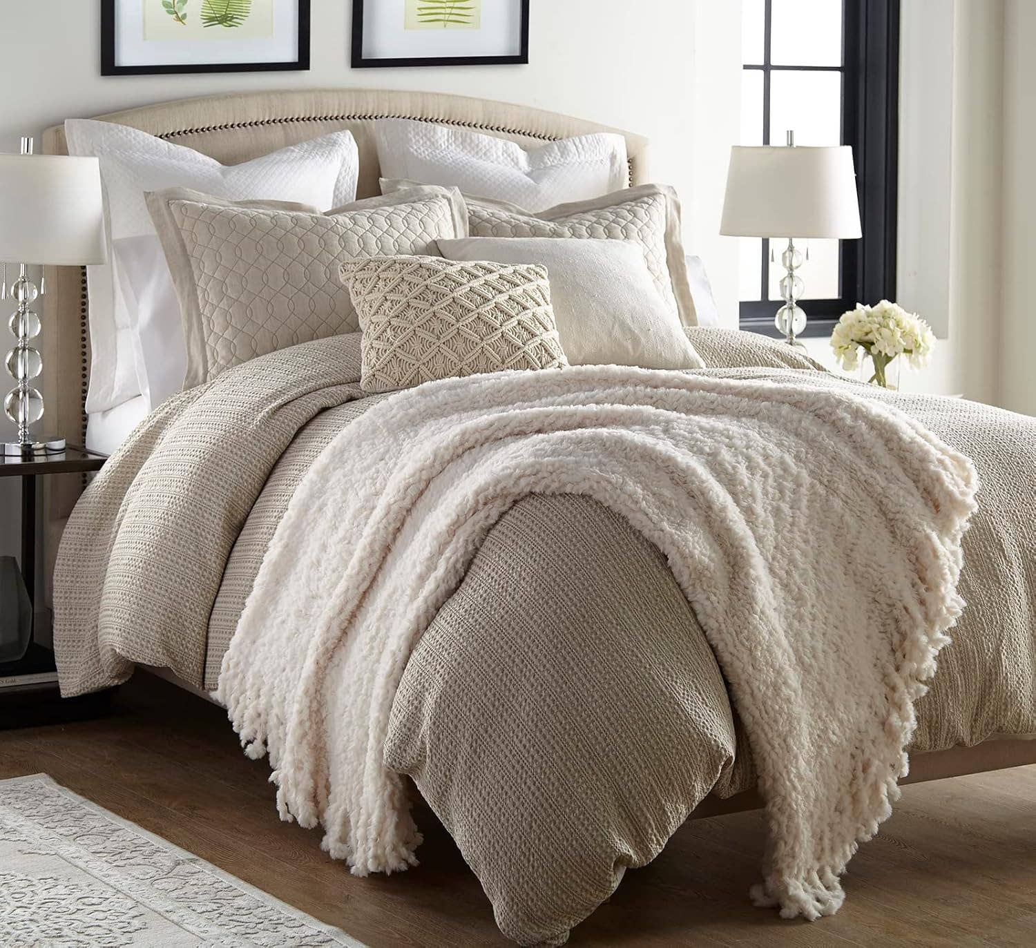 Crafted by Catherine - Wholesale Throw Blanket - Ivory Fringe Trim Knit Faux Rabbit Fur Throw 50" x 60"2