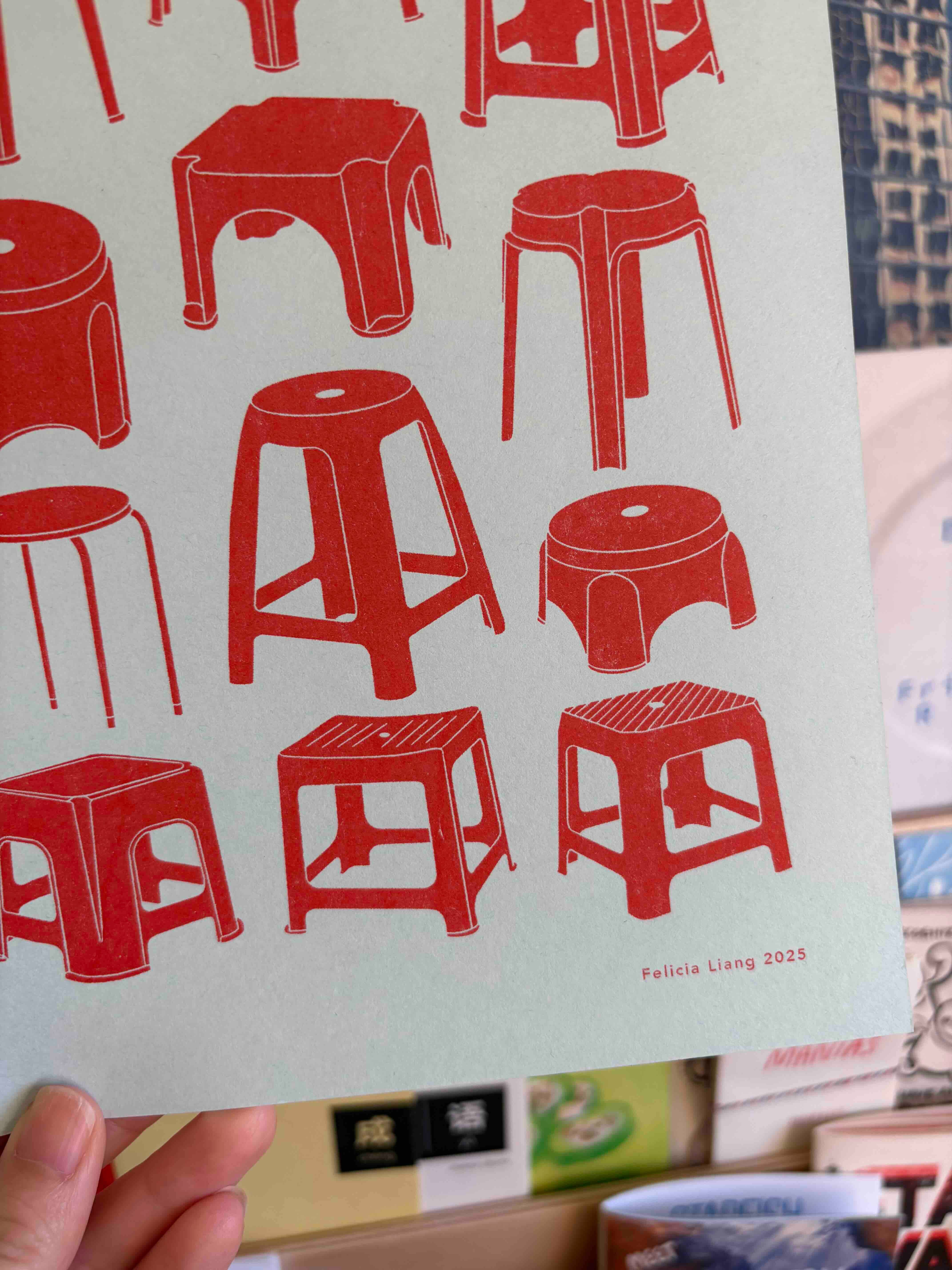 Felicia Liang - Wholesale Art Print - Red Stools Risograph Print2