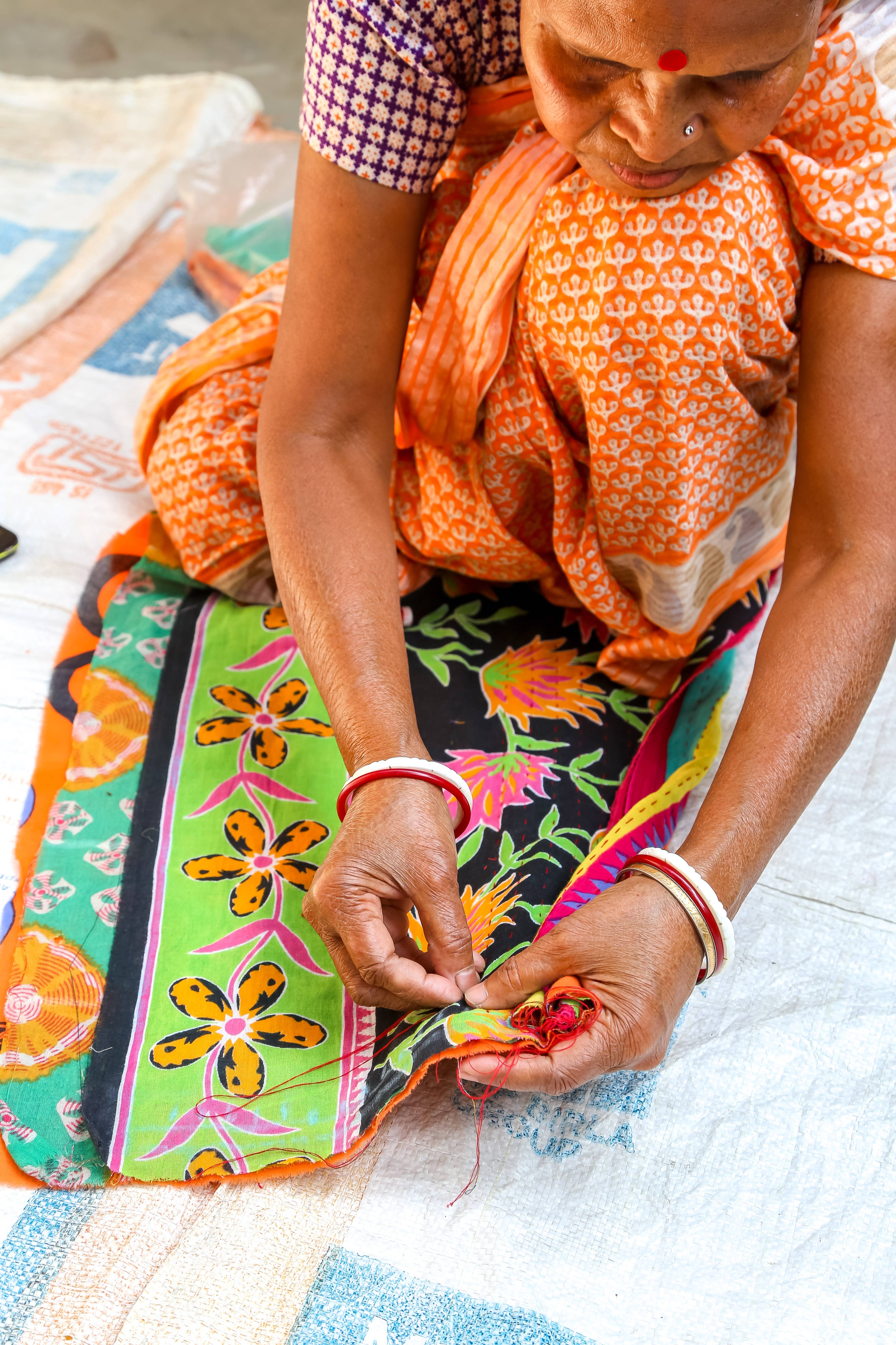 Asha Project - Wholesale Theedoek/vaatdoek - Kantha vaatdoek van gerecyclede sari stof5