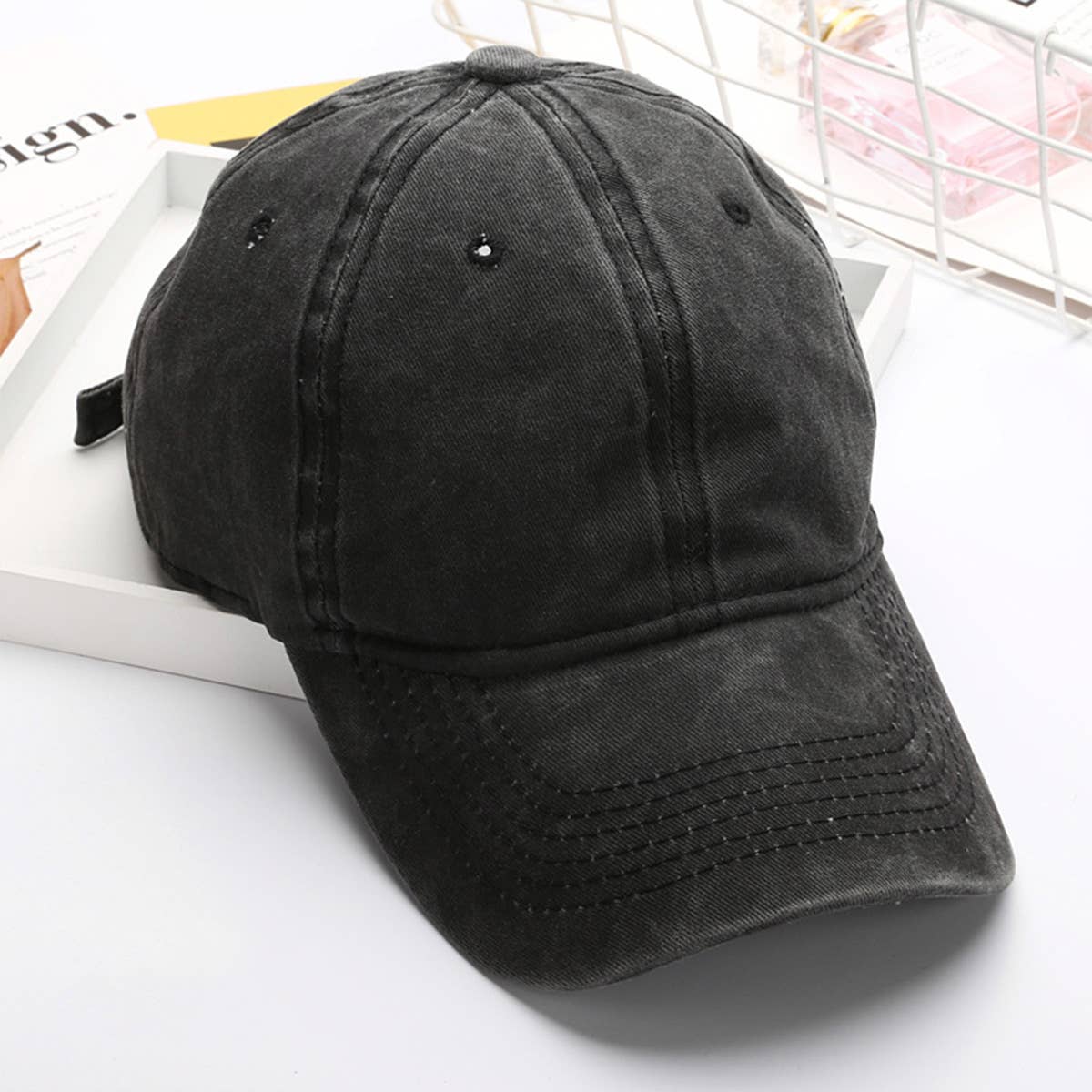 ACCITY - Wholesale Baseball Cap - Women's - Washed Distressed Plain Cotton Baseball Cap_CWAH18541