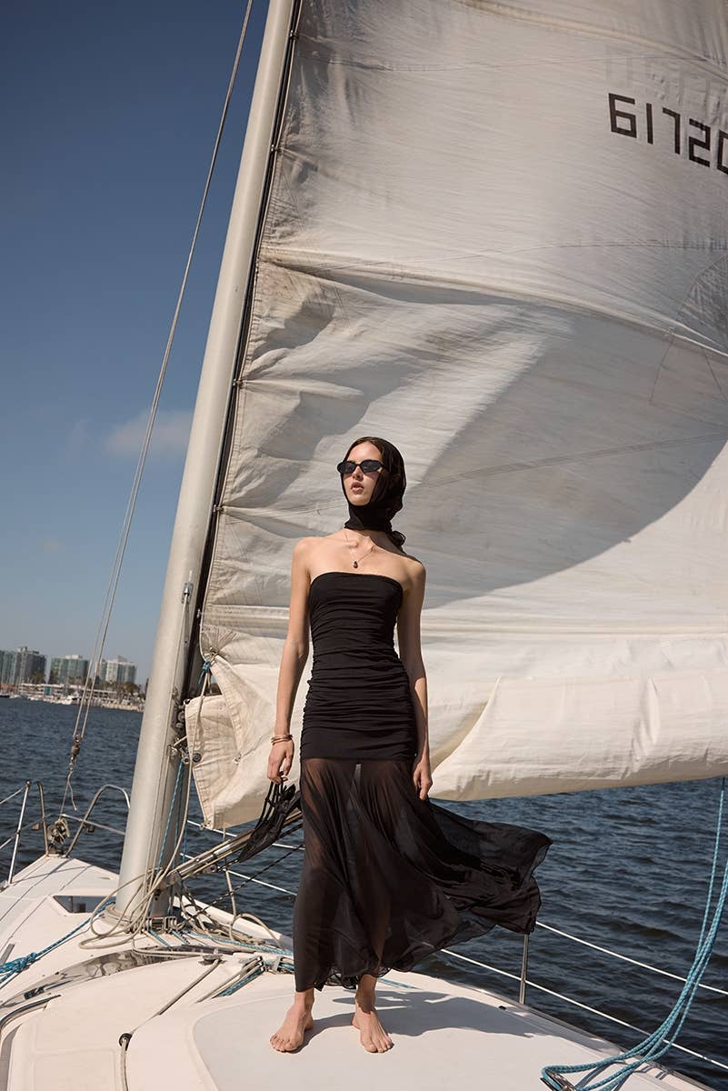 Sky to Moon - Vente Robe – femme - ROBE MIDI TUBE FRONCÉE TRANSPARENTE MONOCHROME1