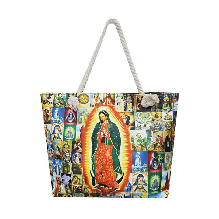 Cap Zone - Wholesale Tote Bag - Women's - Our Lady of Guadalupe Portrait Collage Canvas Tote Bag8