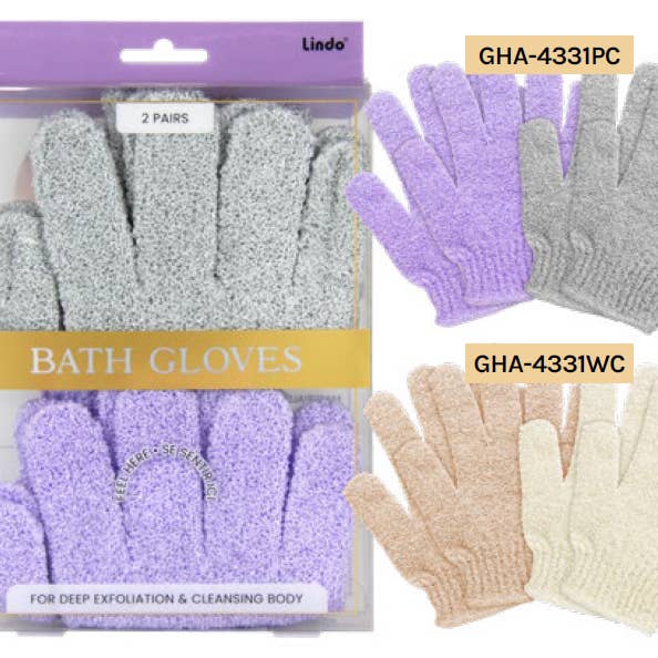 Lindo - Wholesale Exfoliating Gloves/Mitts - Lindo Bath Gloves - Cleansing and Exfoliation - 2 Pairs/Pk
