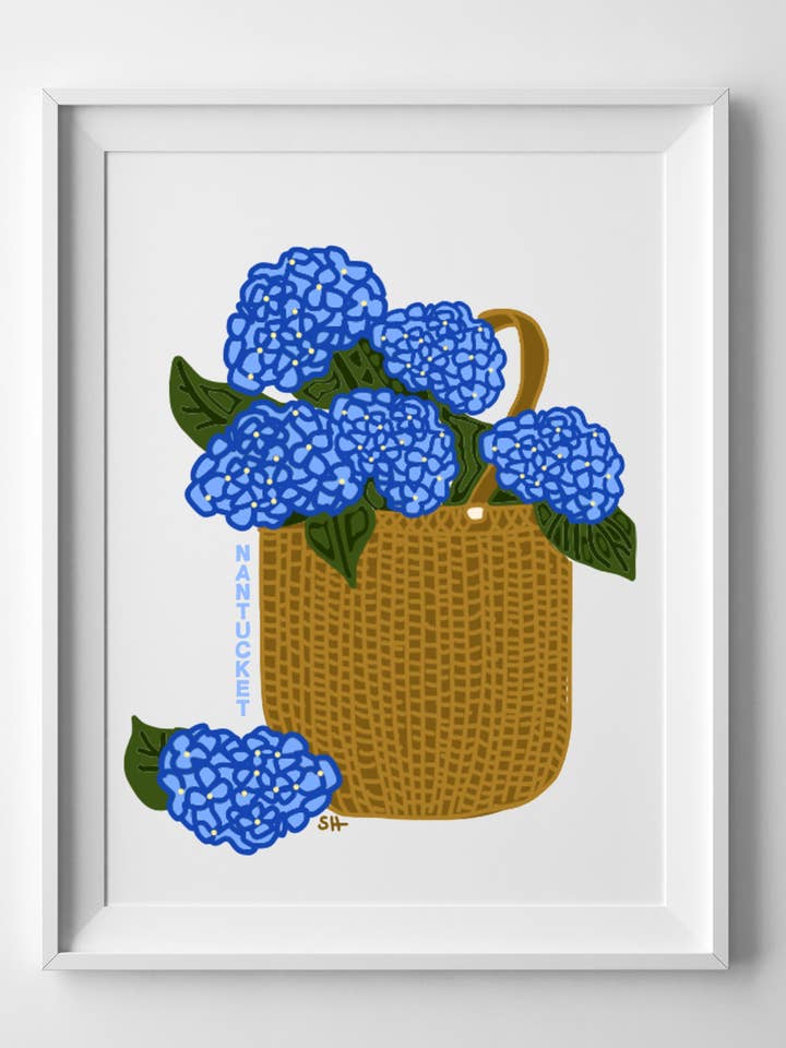 Nantucket Hydrangea Basket Print by Sarah Hiers Design for wholesale by Sarah Hiers Design