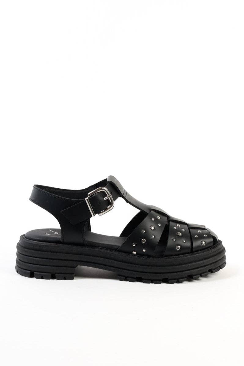 KMB Shoes - Wholesale Sandals - Women's - CALA STUDS BLACK- Chunky Fisherman Sandals with Studs1