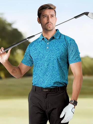 HAPPY BAY Mens Hawaiian T-Shirts Allover leaves P04660 for wholesale by LA LEELA \ HAPPY BAY