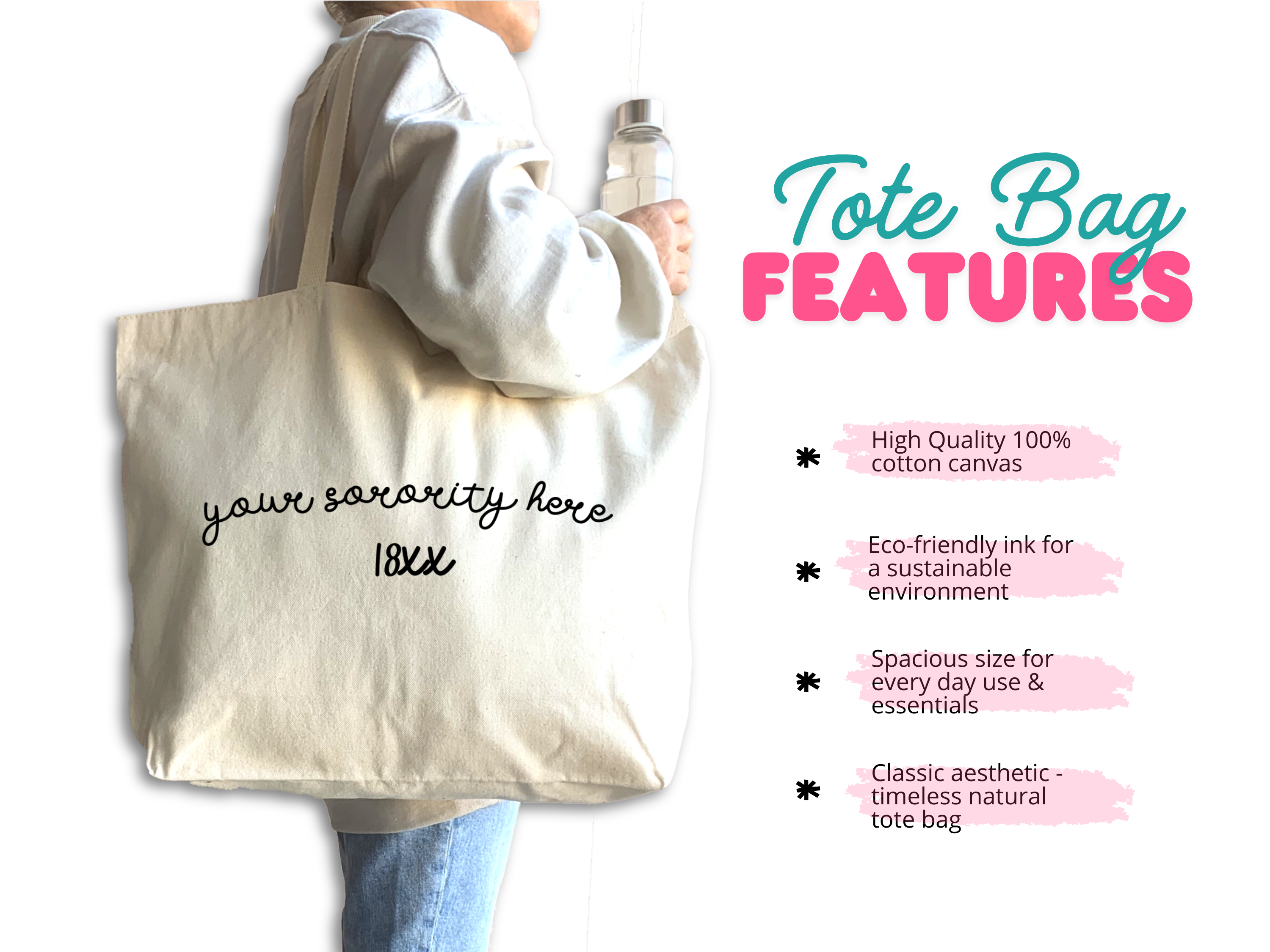 Natural Sorority Name and Founding Date Printed on a Canvas Tote Bag for wholesale on Faire2