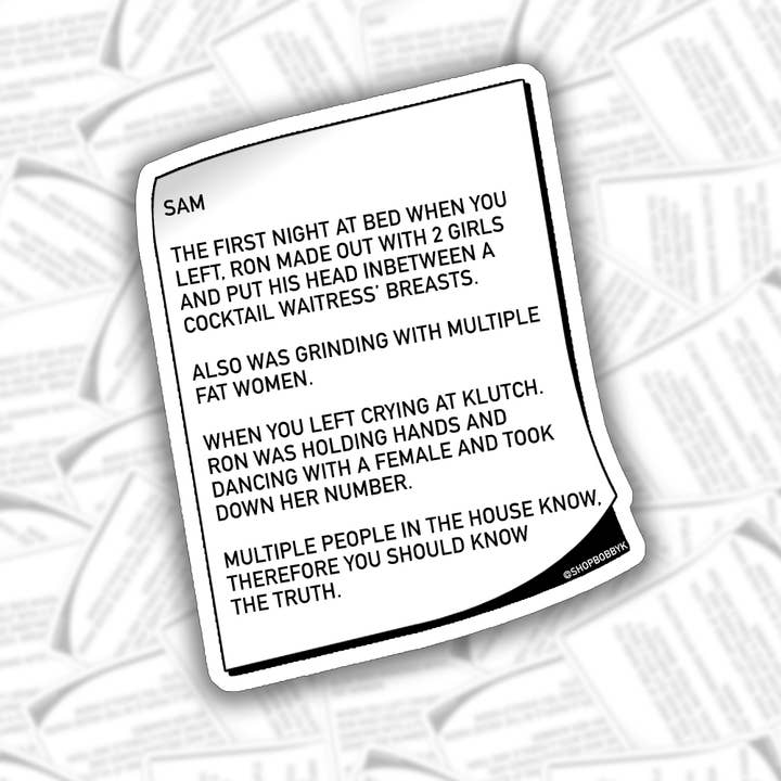 BOBBYK - Wholesale Sticker - Note to Sam Sticker