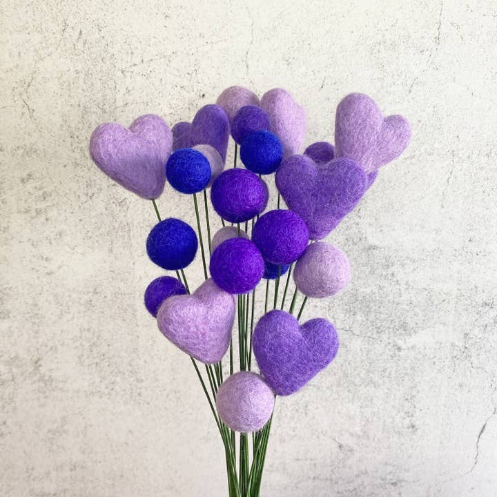 Felt Heart Ball Bouquet Singles Passion for Purple for wholesale by Oakwind Hollow