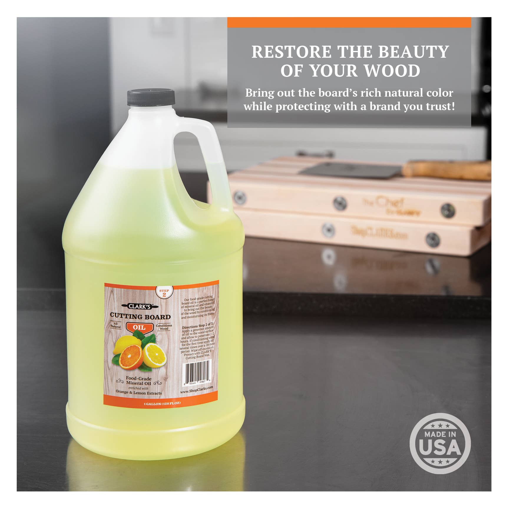 CLARK'S - Wholesale Cutting Board - CLARK'S Cutting Board Oil (Gallon) | Orange and Lemon scent1