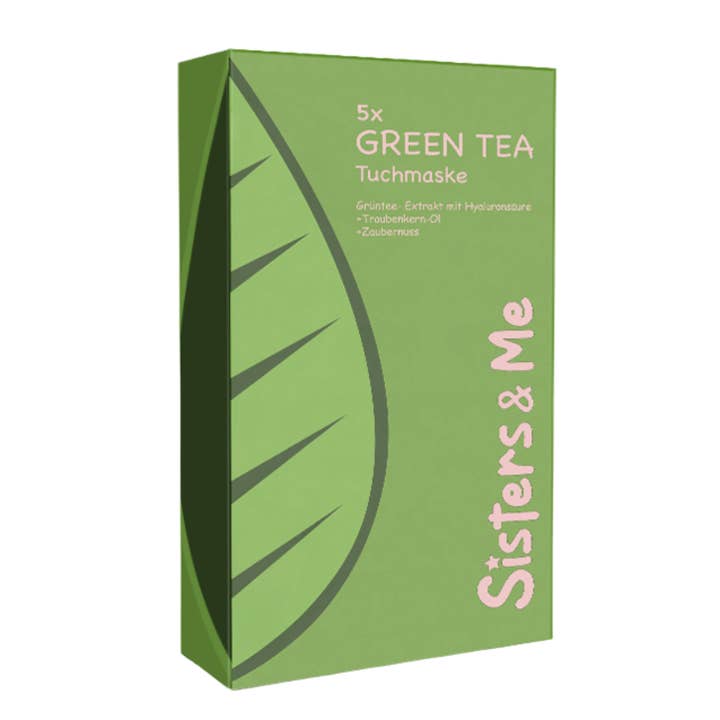 Sisters & Me GmbH - Vente Masque pour le visage - 5X MASQUE EN FEUILLE DE THÉ VERT À L'HUILE DE PÉPINS DE RAISIN ET À L'HAMAMÉLIS1