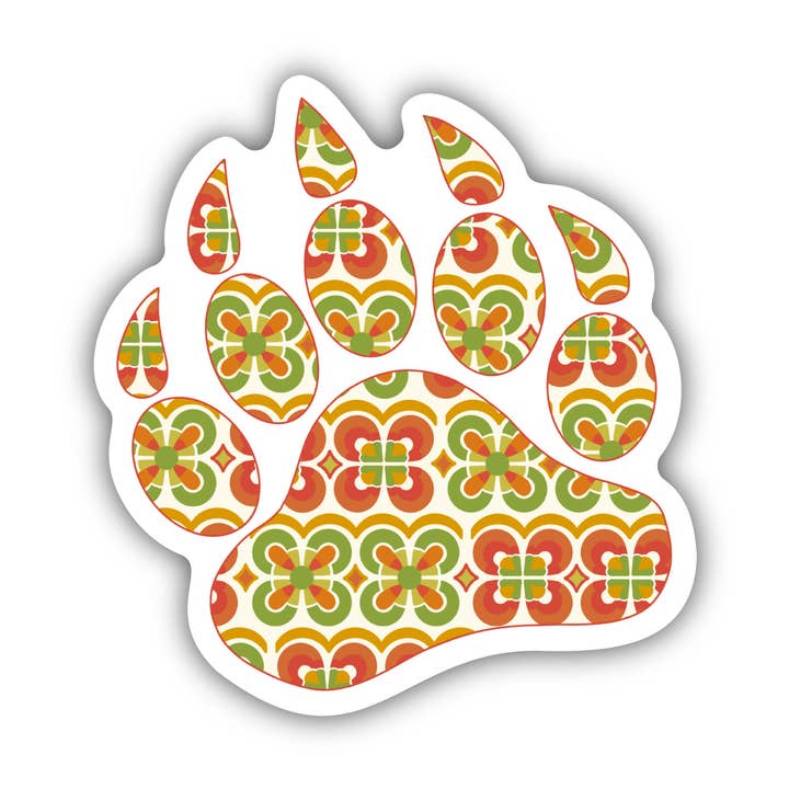 Big Moods - Wholesale Sticker - Green and Orange Pattern Bear Paw Print Sticker