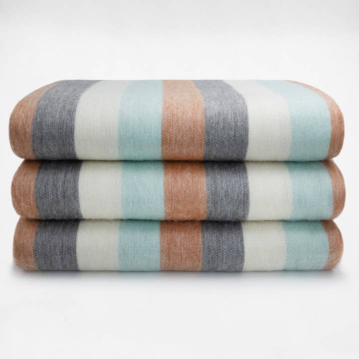 ECUALAMA - Wholesale Throw blanket - Yanacocha - Baby Alpaca Wool Throw Blanket / Sofa Cover - Queen 97 x 67 in - Multicolor Striped in Aqua blue, Ivory, Slate & Clay Tones4