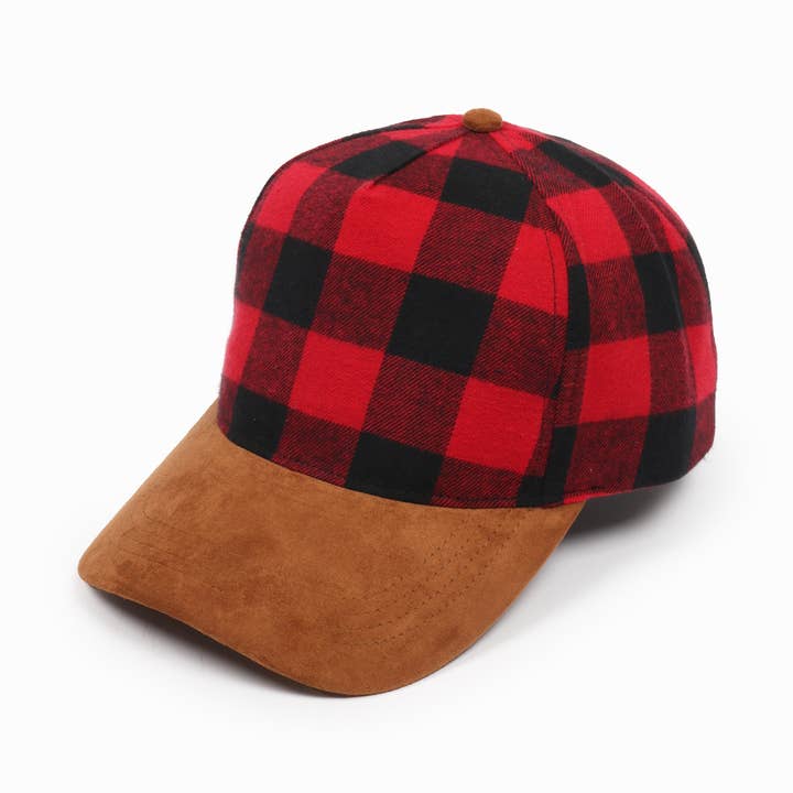 5 Panel Plaid Suede Brim Woven Baseball Cap for wholesale by David And Young
