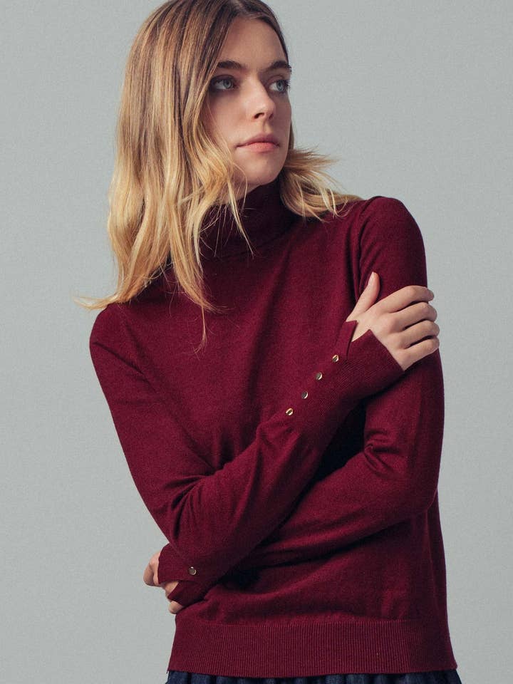 Button Cuff Detail Turtleneck Sweater for wholesale by Fashion Week